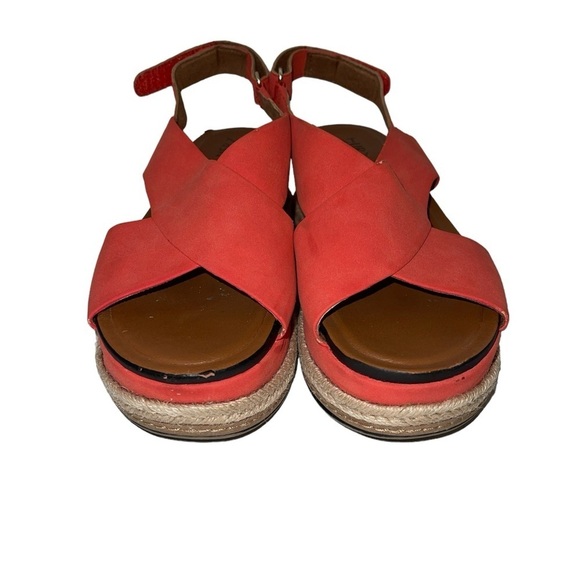 Naturalizer Women's Sandals Size 6.5M Coral/Red Wedge Criss Cross Open Toe - Picture 2 of 12